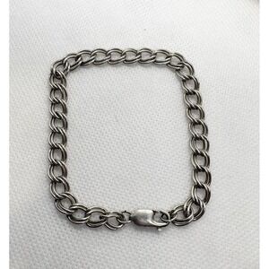 Vintage Sterling Silver 7.5" Double Link Chain Charm Bracelet 6.5mm 925 Solid 9g